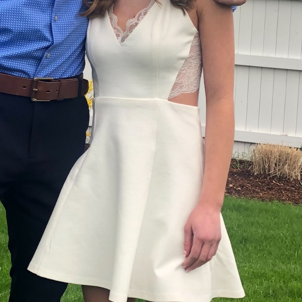 Worn once Lulus white skater dress with lace back